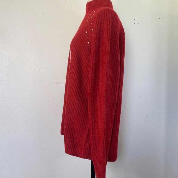 Liz Claiborne Womens Sweater XXL Cabaret Red Pullover Long Sleeves Rhinestones - Picture 5 of 10